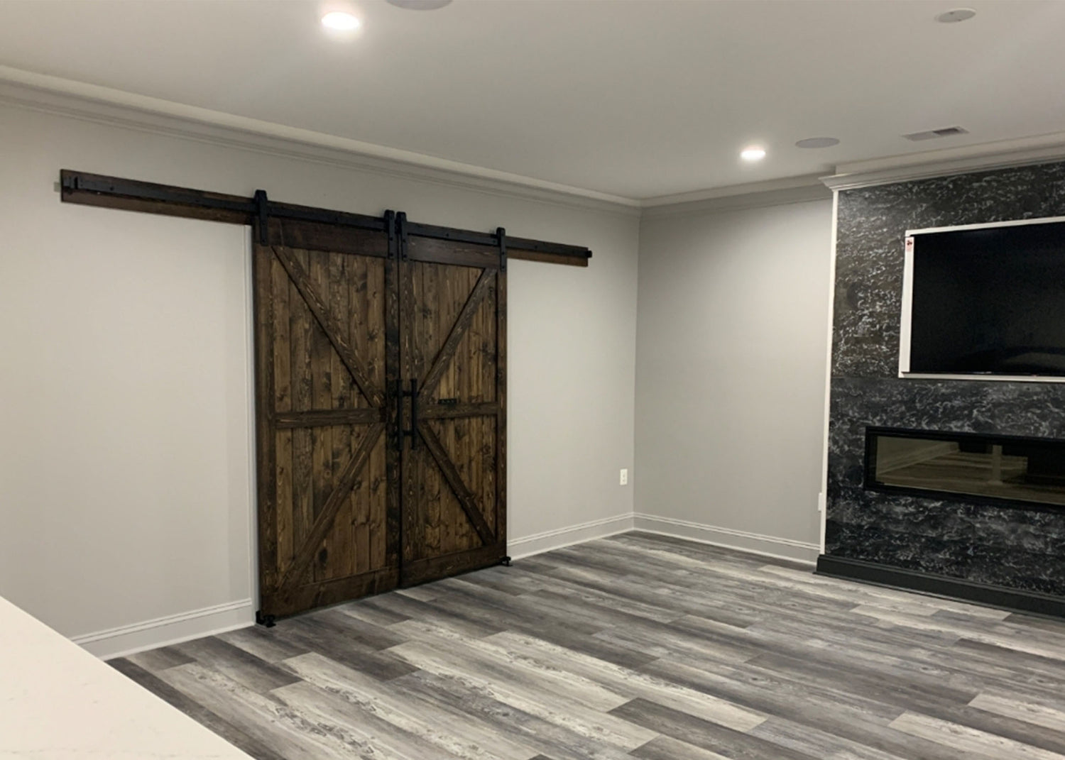 Custom British Brace K Style Barn Doors in Dark Walnut