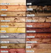 Various stain colors utilized in the British Brace Bypass Barn Door Package