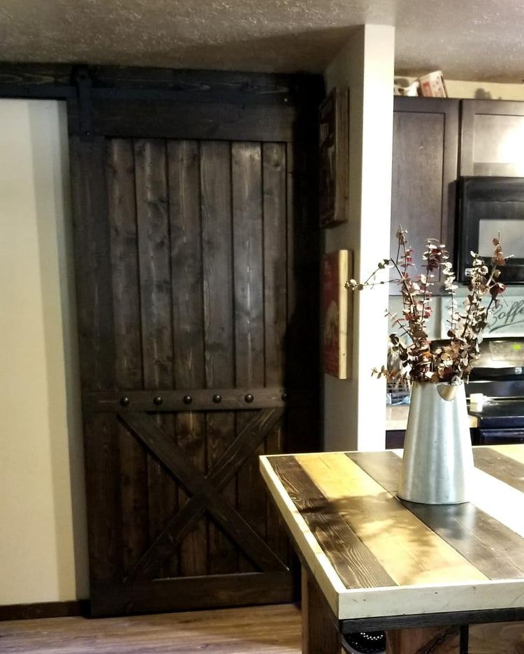 Kitchen setting featuring the Custom Bottom Brace Interior Barn Door