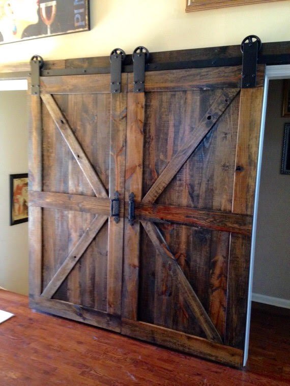 Double sliding barn doors in a room setting