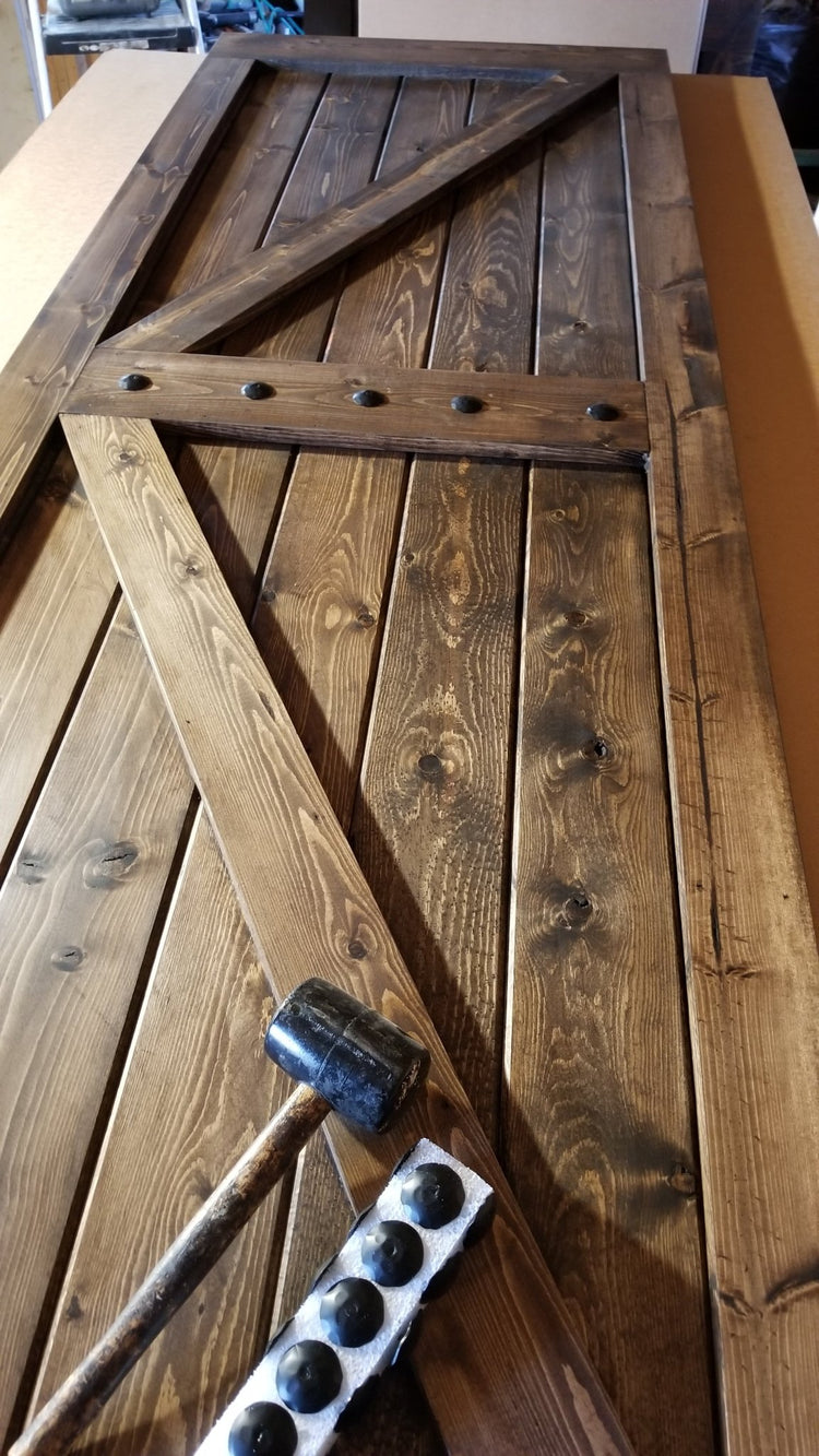 Custom Double British Brace K Style Barn Door with painting tools