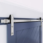 Detailed view of a blue barn door with Customized Barn Sliding Hardware